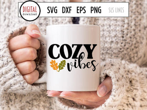 Cozy Vibes SVG with Fall Leaves Cut File by SLS Lines