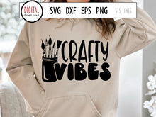 Load image into Gallery viewer, Crafty Vibes SVG, Crafting Cut File, Arts &amp; Crafts SVG, Pencils and Paintbrushes PNG