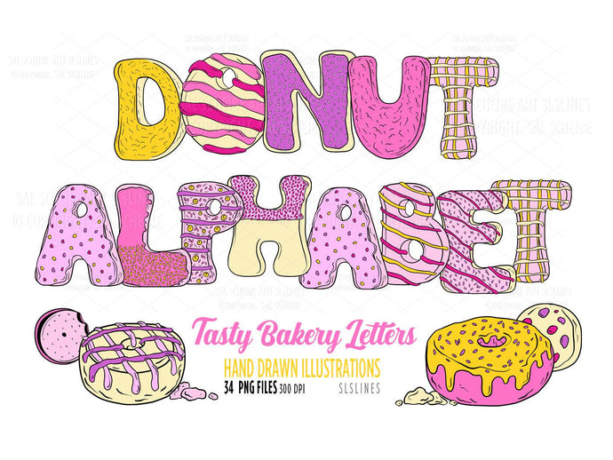 Alphabet Donut Letters - Cookies & Bakery Clipart by SLS Lines