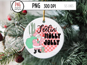 Feelin' Holly Jolly PNG, Retro Desert Santa Sublimation