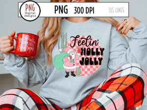 Feelin' Holly Jolly PNG, Retro Desert Santa Sublimation