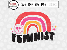 Load image into Gallery viewer, Feminist Rainbow SVG, Retro Feminism Cut File with Cute Skull by SLS Lines