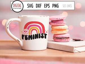 Feminist Rainbow SVG, Retro Feminism Cut File with Cute Skull by SLS Lines