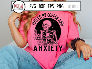 Fueled By Coffee & Anxiety - Skeleton & Coffee SVG by SLS Lines