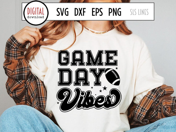 Game Day Vibes SVG, Retro Football Cut File, Girl Football Design