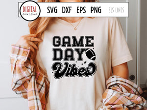 Game Day Vibes SVG, Retro Football Cut File, Girl Football Design