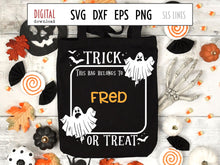 Load image into Gallery viewer, Halloween Trick or Treat Bag SVG, Scary Ghosts Cut File with bats