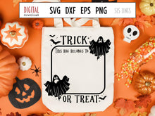 Load image into Gallery viewer, Halloween Trick or Treat Bag SVG, Scary Ghosts Cut File with bats