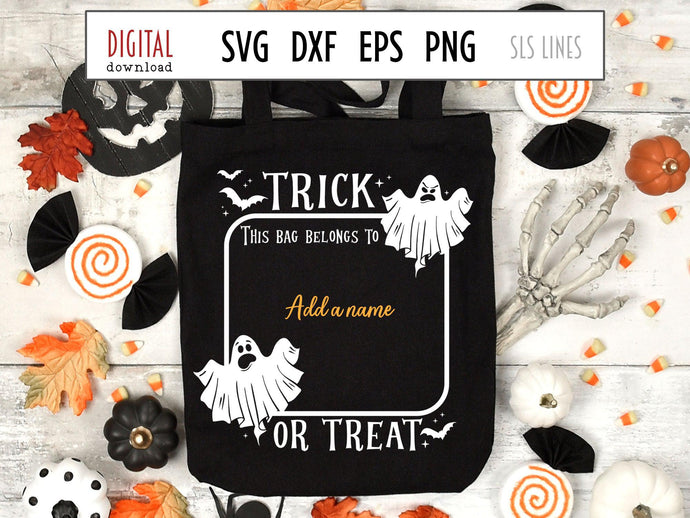 Halloween Trick or Treat Bag SVG, Scary Ghosts Cut File with bats