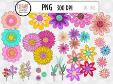 Load image into Gallery viewer, Groovy Florals Clipart - Retro Flowers PNG by SLS Lines