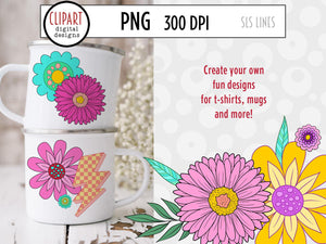 Groovy Florals Clipart - Retro Flowers PNG by SLS Lines