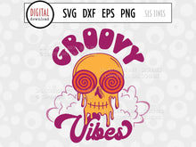 Load image into Gallery viewer, Melting Skull SVG, Groovy Vibes Cut File by SLS Lines