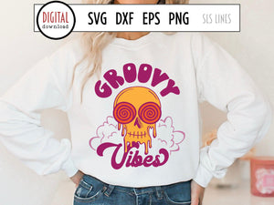 Melting Skull SVG, Groovy Vibes Cut File by SLS Lines