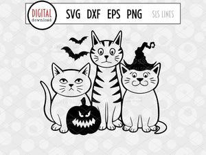 Halloween Cats SVG, Cat & Pumpkins Cut File