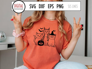 Halloween Cats SVG, Cat & Pumpkins Cut File