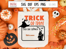 Load image into Gallery viewer, Halloween Trick or Treat Bag SVG, Haunted House Cut File with witch hat