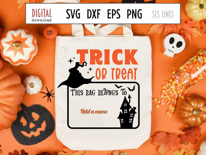 Halloween Trick or Treat Bag SVG, Haunted House Cut File with witch hat