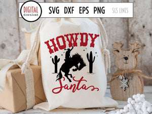 Howdy Christmas Rodeo Santa Claus SVG, Cowboy Santa Cut File by SLS Lines