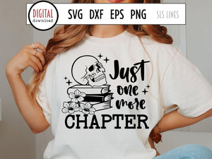 Just One More Chapter SVG, Book Pile & Skull Cut File