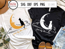 Load image into Gallery viewer, Love By The Moon SVG, Cat &amp; Moon Cut File by SLS Lines