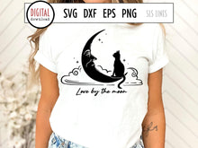 Load image into Gallery viewer, Love By The Moon SVG, Cat &amp; Moon Cut File by SLS Lines