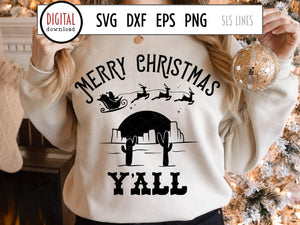 Merry Christmas Y'all SVG, Desert Santa Cut File