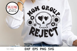 Mom Group Reject SVG with Cute Skull Cut File and hippie flowers by SLS Lines