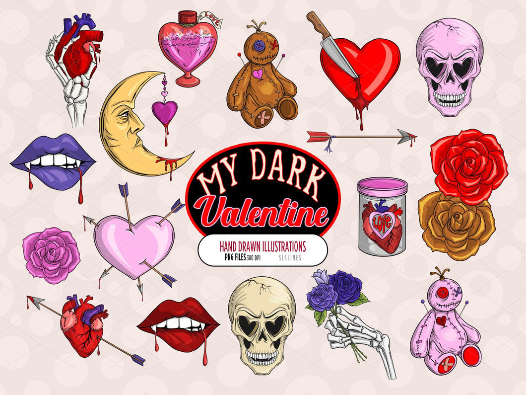 My Dark Valentine, Creepy Love Clipart Bundle by SLS Lines