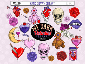 My Dark Valentine, Creepy Love Clipart Bundle by SLS Lines