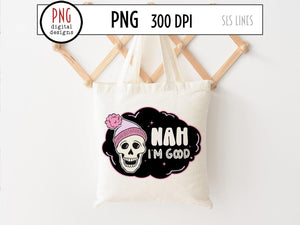 Nah I'm Good PNG, Retro Skull Sublimation with Black Cloud by SLS Lines