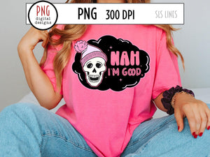 Nah I'm Good PNG, Retro Skull Sublimation with Black Cloud by SLS Lines