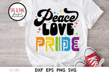 Load image into Gallery viewer, Peace Love Pride LGBTQ SVG  | Pride Day Rainbow Cut File by SLS Lines