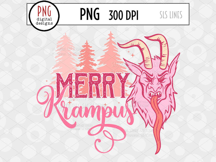 Merry Krampus PNG, Nordic Christmas Design in Pink by SLS Lines