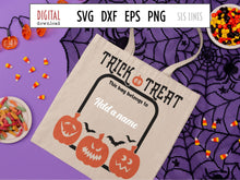 Load image into Gallery viewer, Halloween Trick or Treat Bag SVG, Jack O Lanterns Cut File