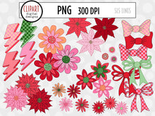 Load image into Gallery viewer, Retro Christmas Flowers Clipart - Groovy Florals PNG by SLSLines