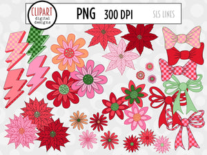 Retro Christmas Flowers Clipart - Groovy Florals PNG by SLSLines