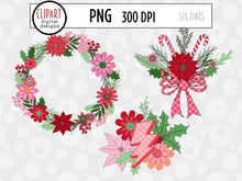 Load image into Gallery viewer, Retro Christmas Flowers Clipart - Groovy Florals PNG by SLSLines
