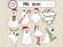 Load image into Gallery viewer, Retro Ghosts Clipart - Santa &amp; Christmas Ghosts PNG