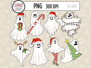 Retro Ghosts Clipart - Santa & Christmas Ghosts PNG