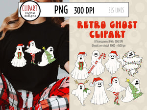 Retro Ghosts Clipart - Santa & Christmas Ghosts PNG