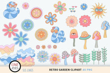 Load image into Gallery viewer, Retro Garden Clipart - Hippie Sunshine &amp; Flowers PNG by SLS Lines