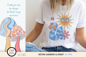 Retro Garden Clipart - Hippie Sunshine & Flowers PNG by SLS Lines