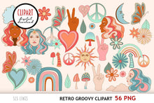 Load image into Gallery viewer, Hippie Clipart | Retro Groovy Illustrations PNG