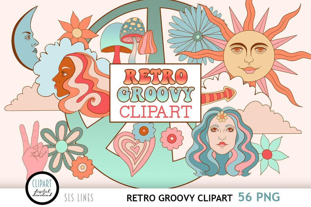 Hippie Clipart | Retro Groovy Illustrations PNG