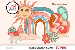 Hippie Clipart | Retro Groovy Illustrations PNG