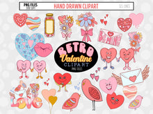 Load image into Gallery viewer, Retro Valentine Clipart, Cute Heart Character Illustrations by SLS Lines