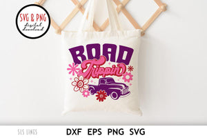 Road Trip SVG - Retro Road Trippin' with Vintage Truck & Flowers Cut File by SLS Lines
