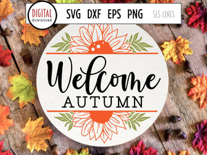 Round Fall Sign SVG, Welcome Autumn Cut File