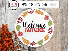 Load image into Gallery viewer, Round Fall Sign SVG, Welcome Autumn Cut File by SLS Lines
