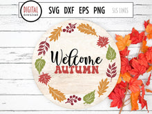 Load image into Gallery viewer, Round Fall Sign SVG, Welcome Autumn Cut File by SLS Lines